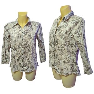 ❗$1 Bundled❗CHICO'S Brown Tan White Animal Print Button Down Shirt Size 0/S/4